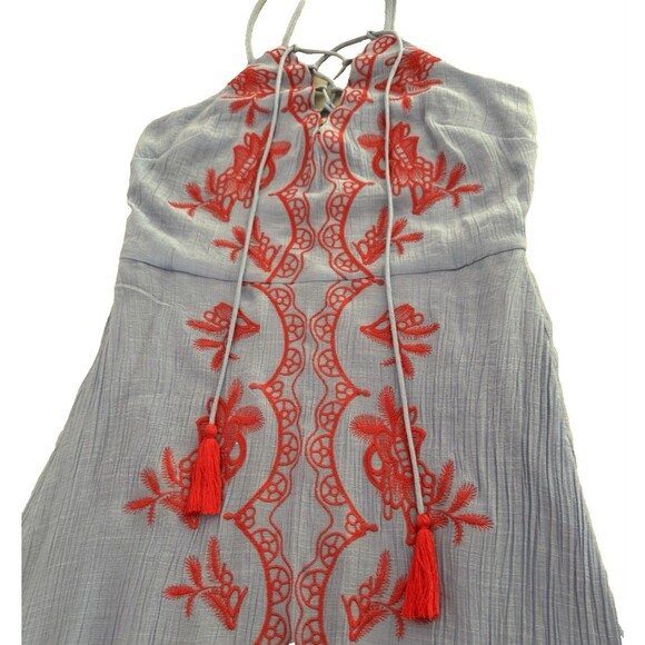 Anthropologie Entro Embroidered Tiered Boho Maxi Dress Women Size M Blue Coral - Picture 12 of 12